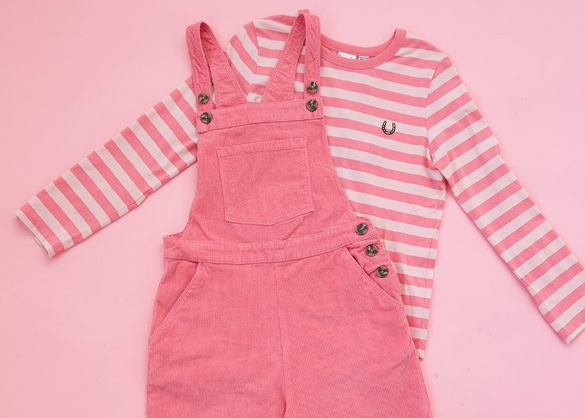 Pink Bleecker Cord Dungarees and Pink Clodagh Stripe Top