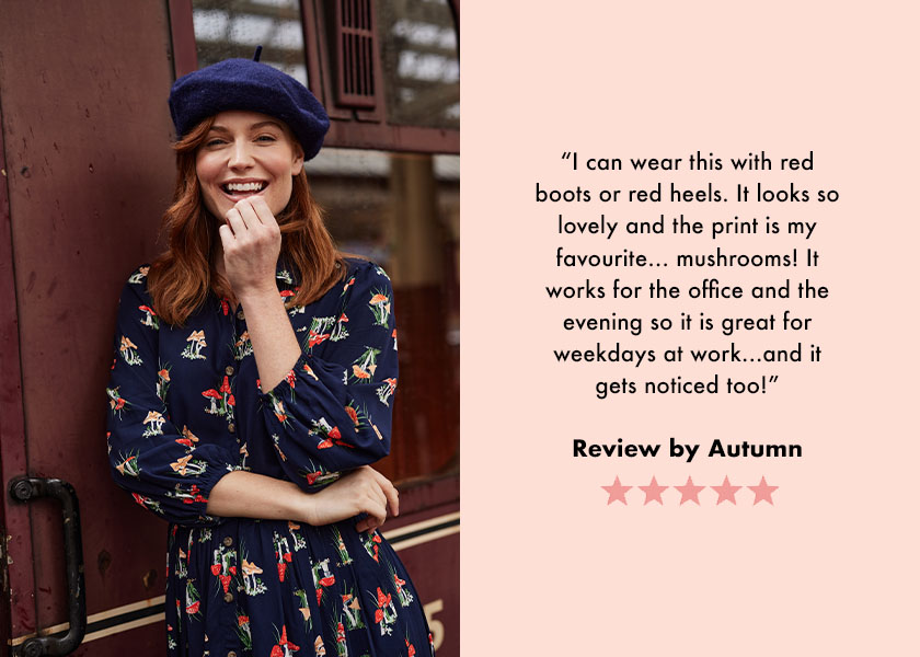 Andi Mushroom Print Shirt Dress review