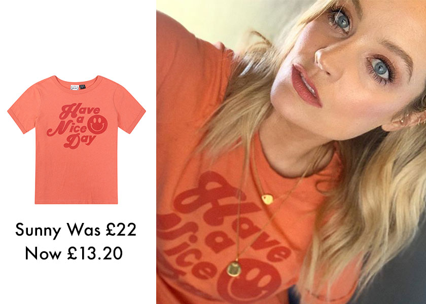 Celebrity Style Laura Whitmore wears Orange Slogan T-shirt